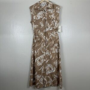 Harlow & Rose Women's M Sleeveless Brown Floral Midi Fit And Flare Dress NEW